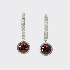 3.44ct GARNET DIAMOND DROP EARRINGS NATURAL RED 14k WHITE GOLD CLASSIC DANGLE