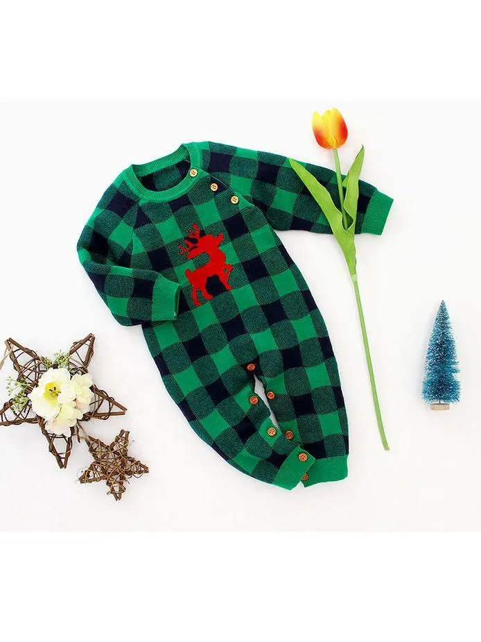 Adorable Baby Christmas Deer Crochet Jumpsuit