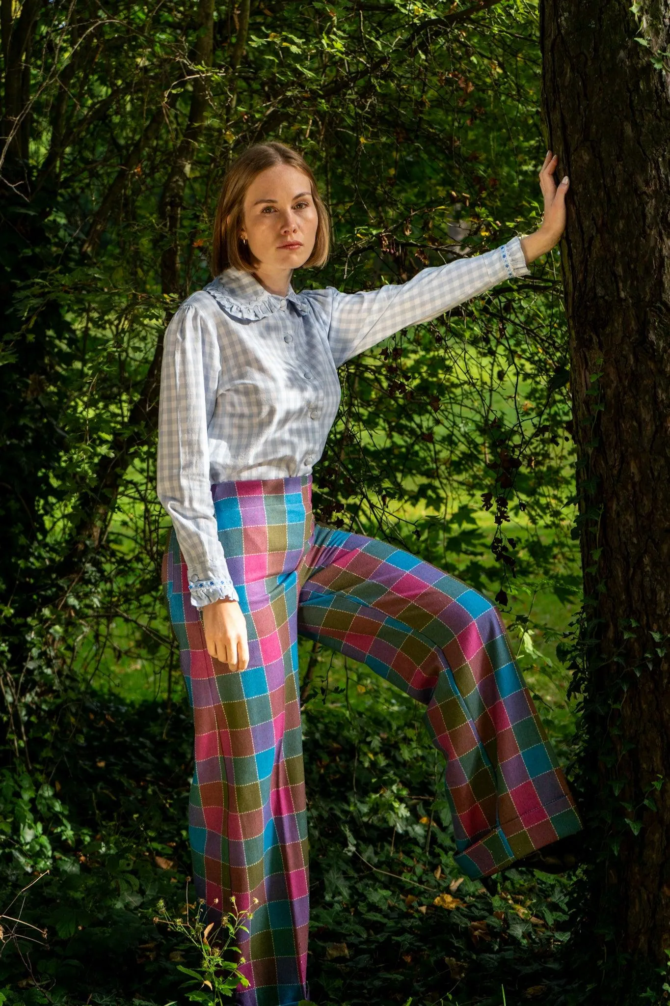 Alice shirt with ruffles - baby blue gingham