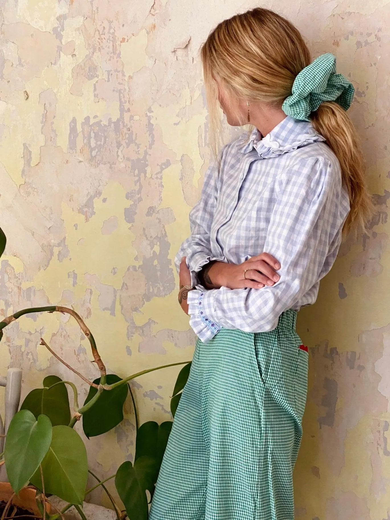 Alice shirt with ruffles - baby blue gingham