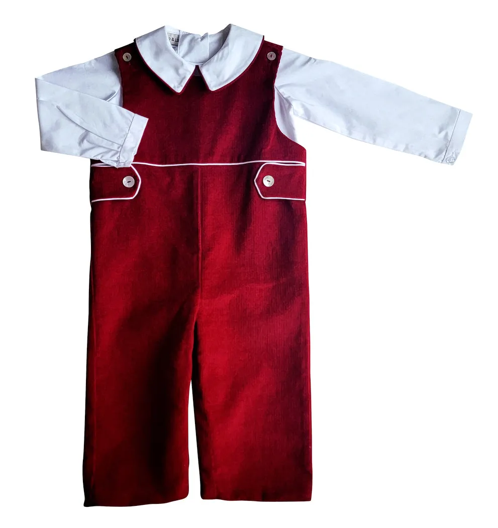 Baby Boy's "Avignon" Fall Burgundy Corduroy Overall Set with White Top