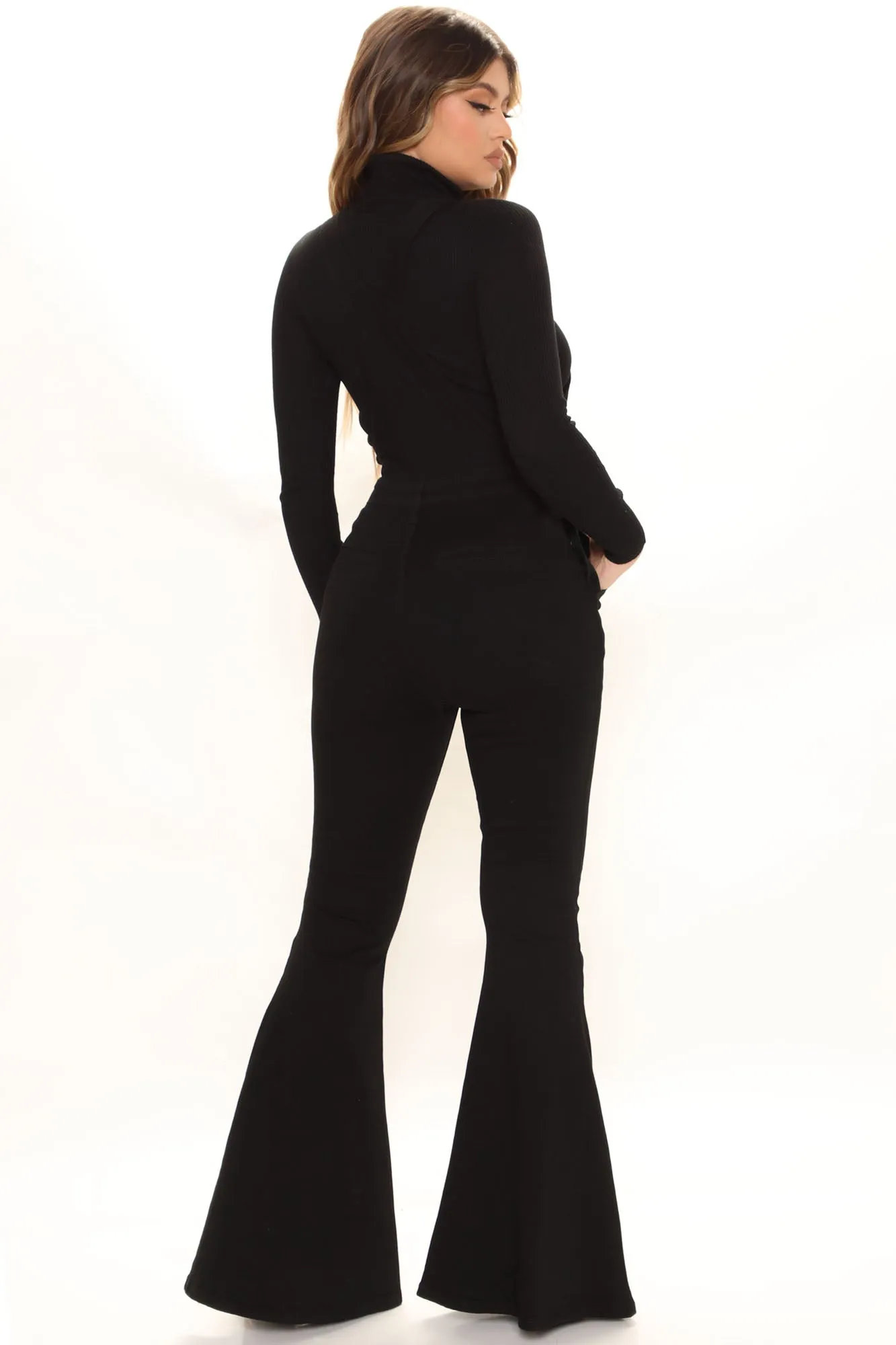 Be Daring Stretch Flare Overalls - Black