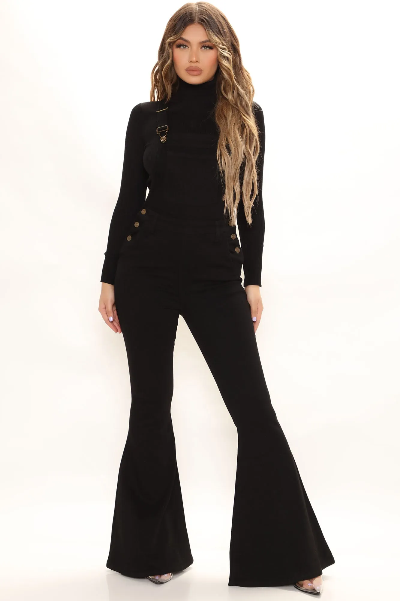 Be Daring Stretch Flare Overalls - Black