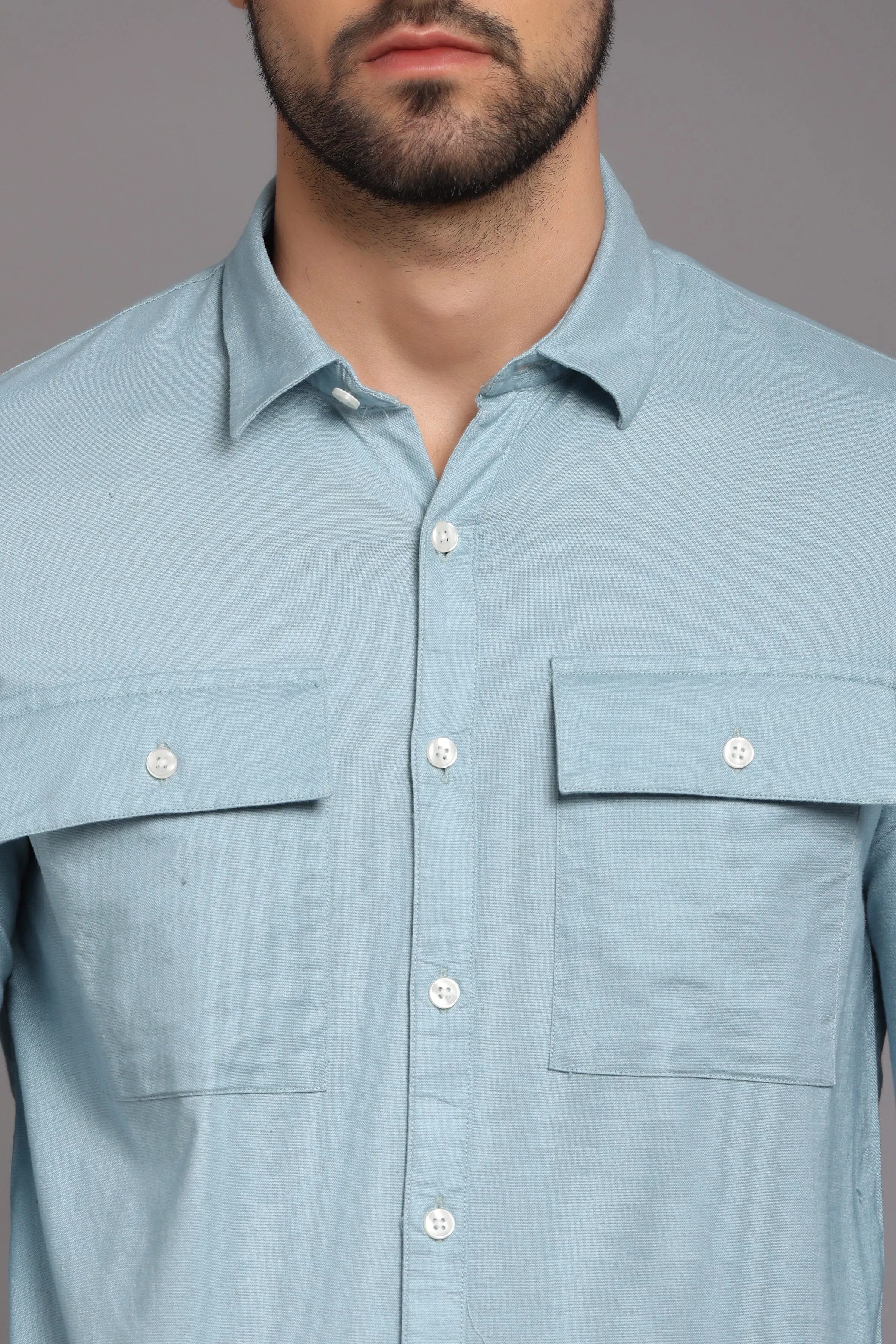 Beau Blue Full Sleeve Shirt with Double Pocket