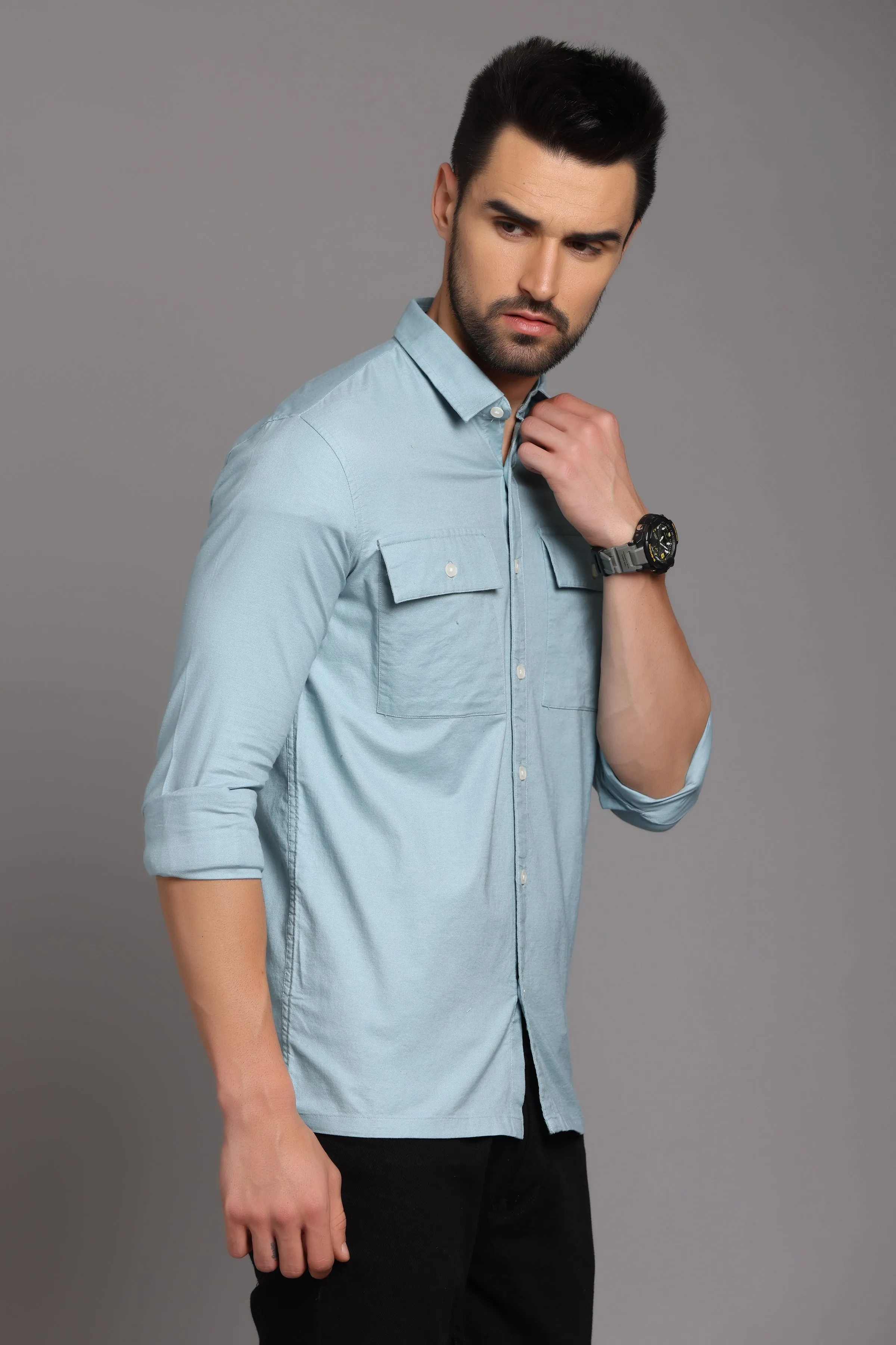 Beau Blue Full Sleeve Shirt with Double Pocket