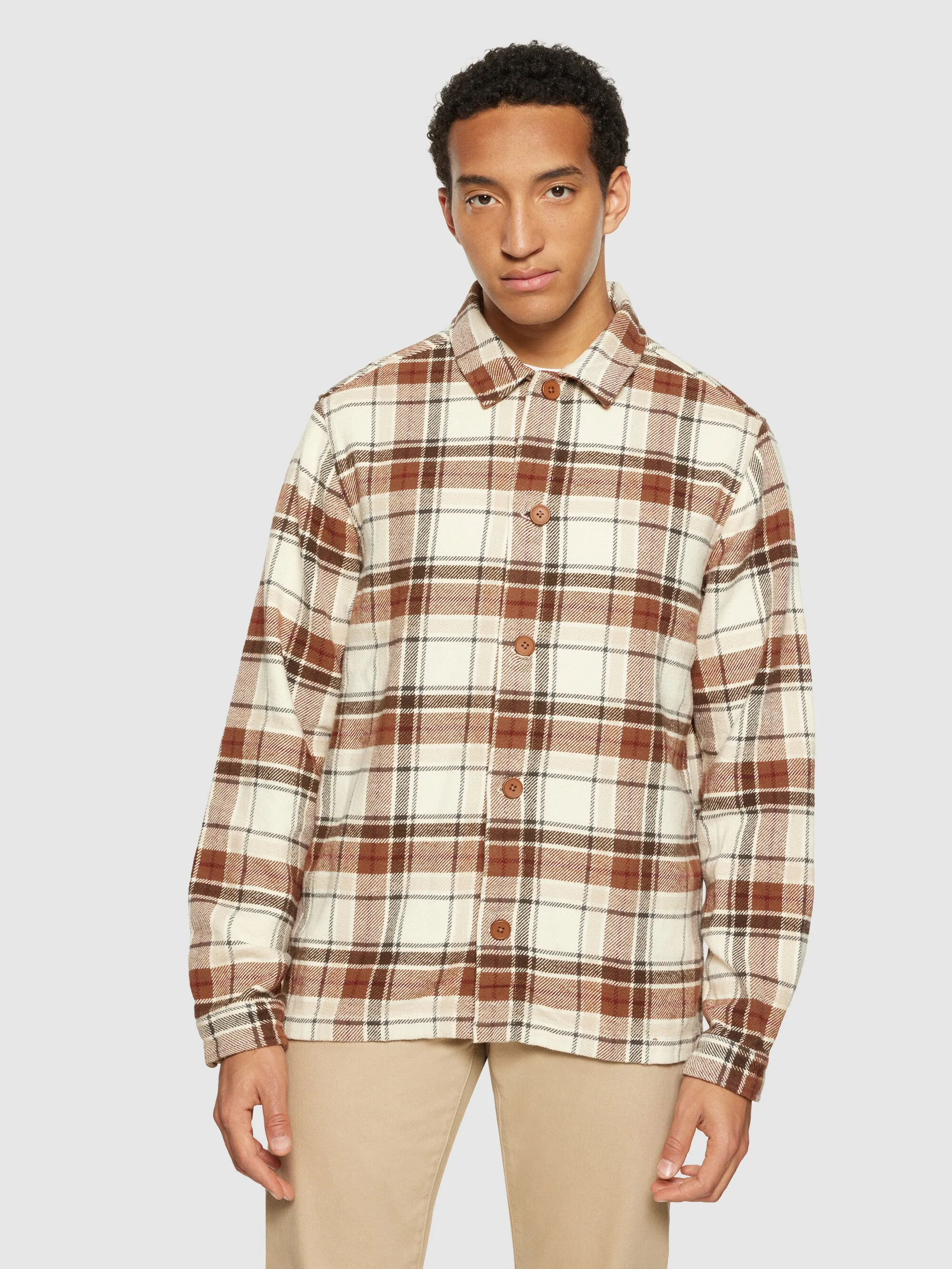 Big checked heavy flannel overshirt - Beige check