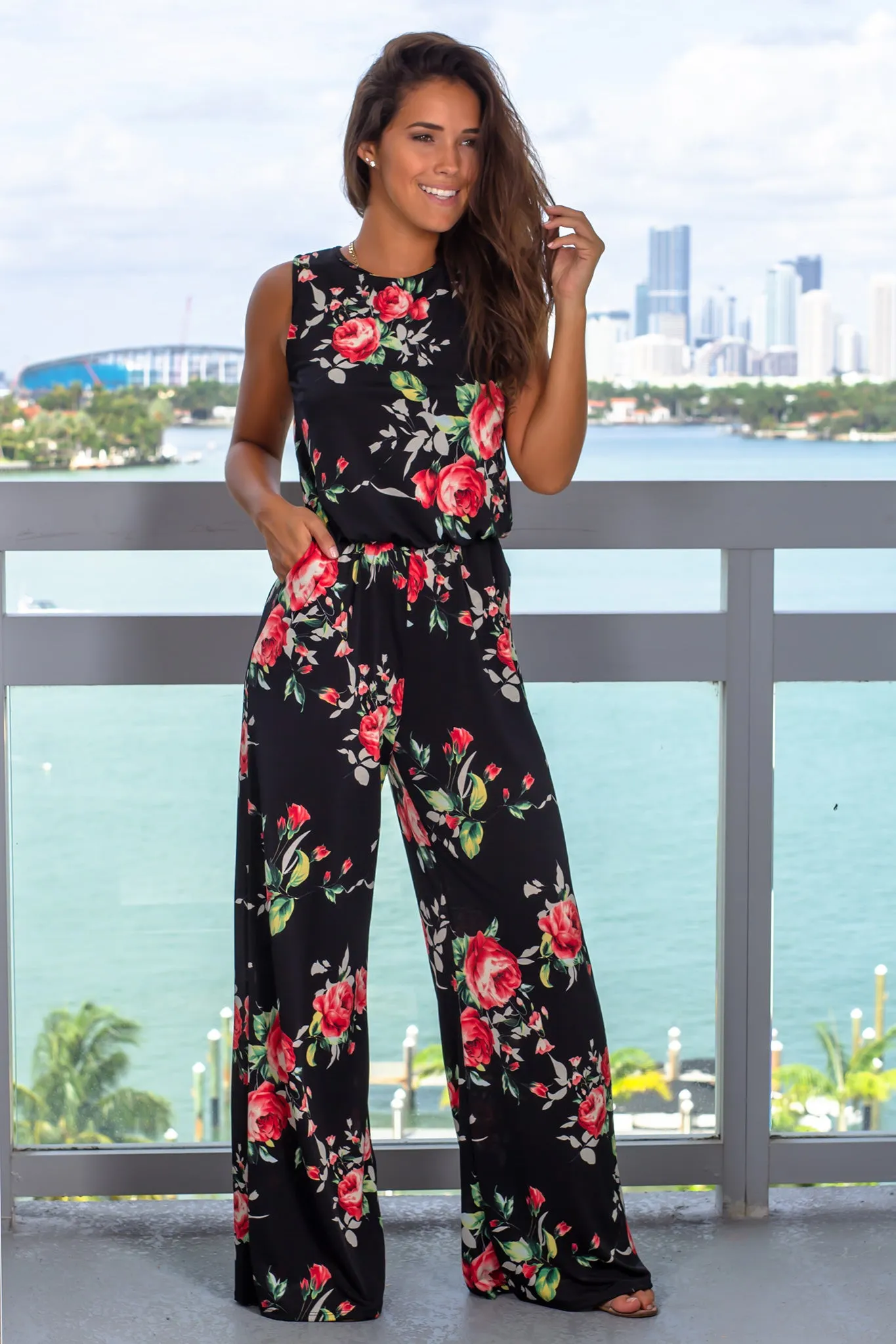 Black Floral Printed Jumpsuit