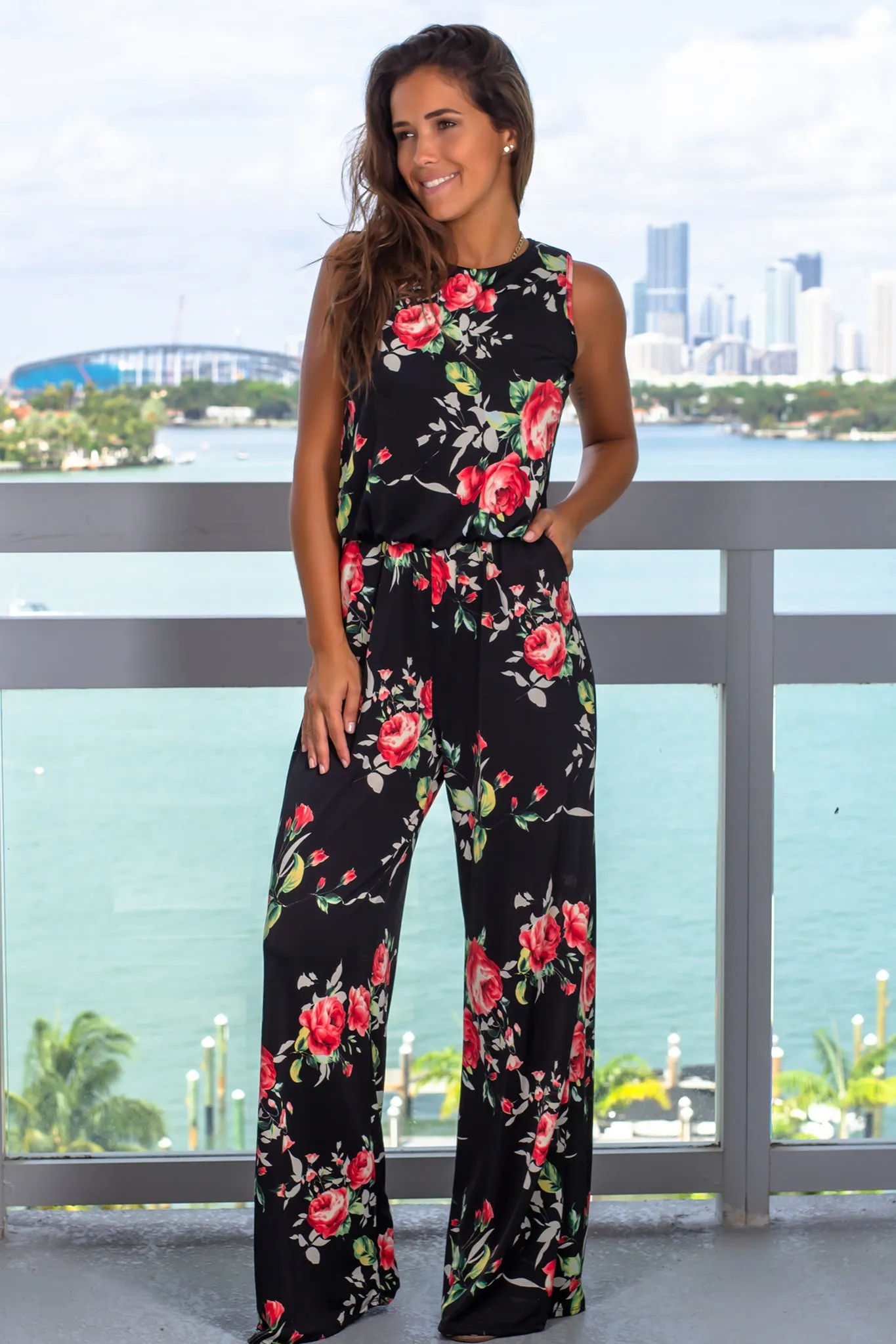 Black Floral Printed Jumpsuit