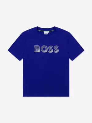 BOSS Boys Logo Print T-Shirt In Blue