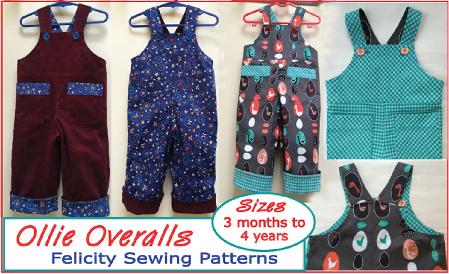 Boys Overalls/Shortalls OLLIE OVERALLS Sizes to fit 3 months to 4 years. PDF pattern