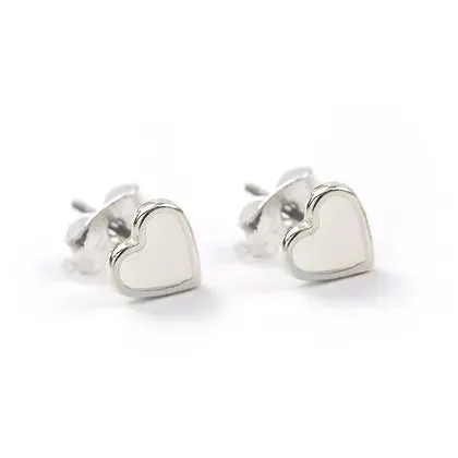 Carrie Elspeth White Silver Plated Enamel Heart Stud Earrings