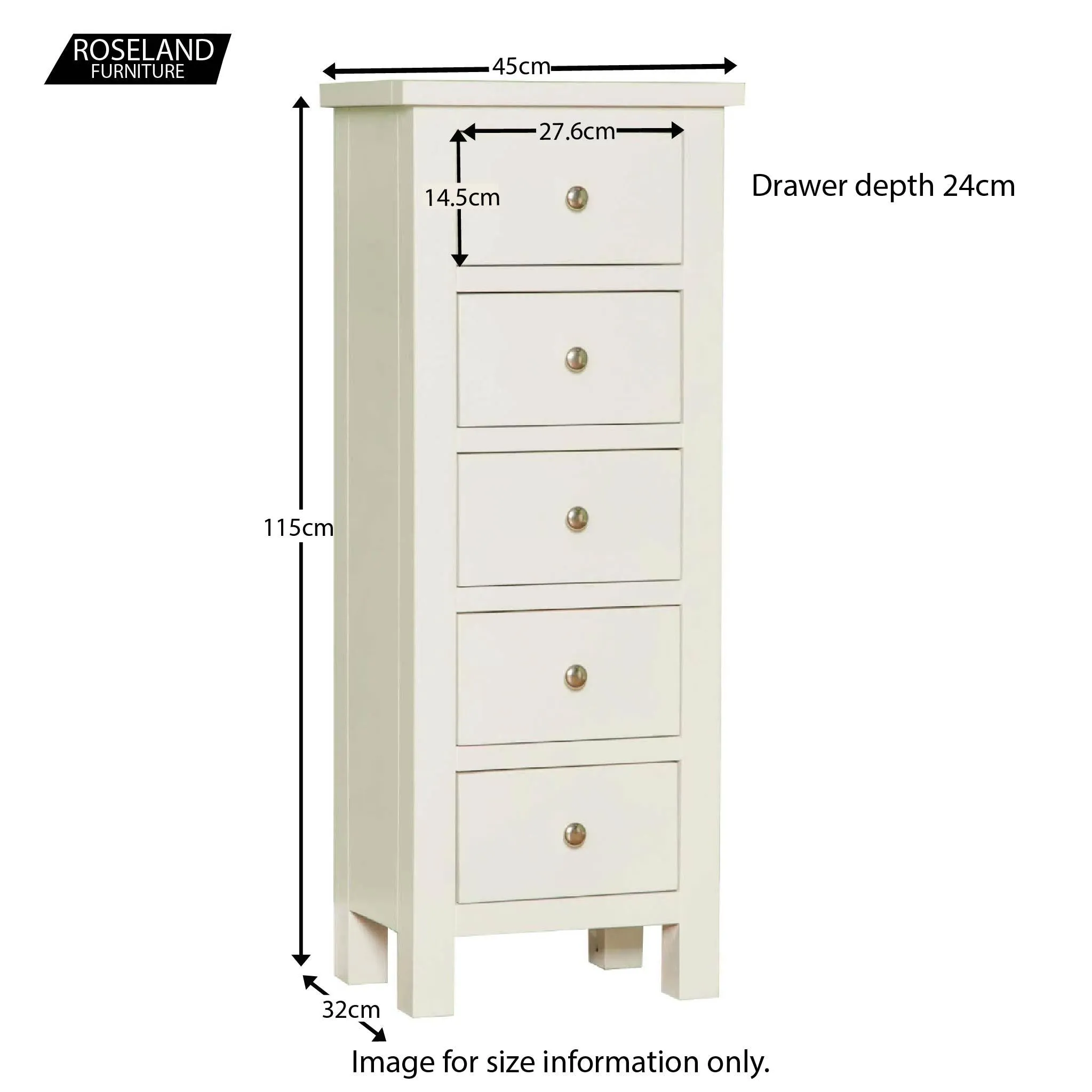 Cornish White 5 Drawer Tallboy