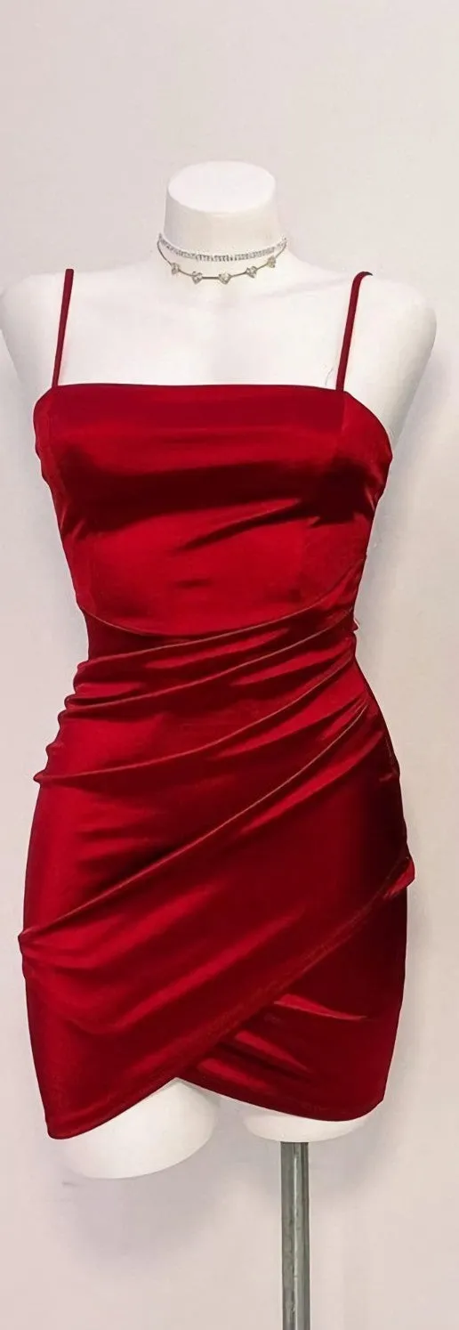 Cute Midi Dress, Pleated Red Short Homecoming Dress Bodycon