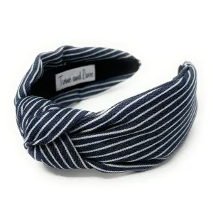 Dark Blue Striped Denim Knot Headband