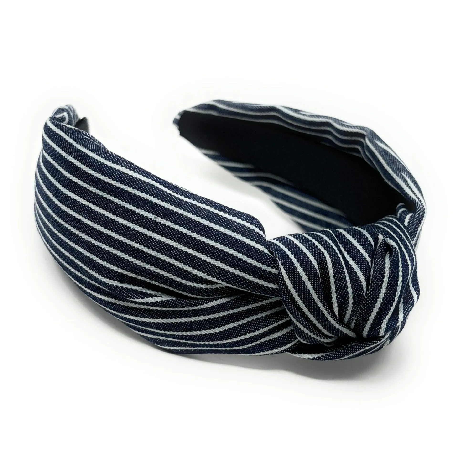 Dark Blue Striped Denim Knot Headband