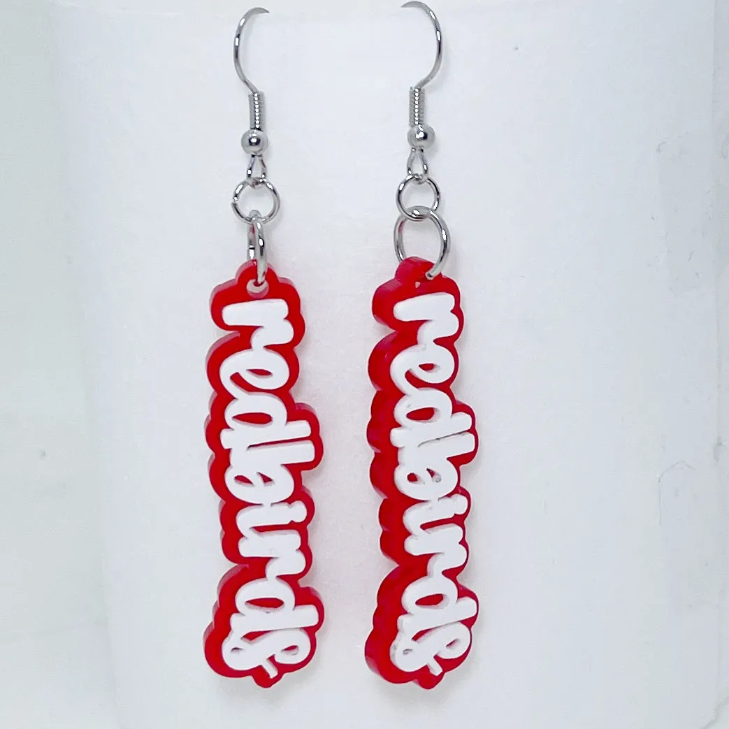 De Pere Redbirds Earrings - Candy Apple Red and White