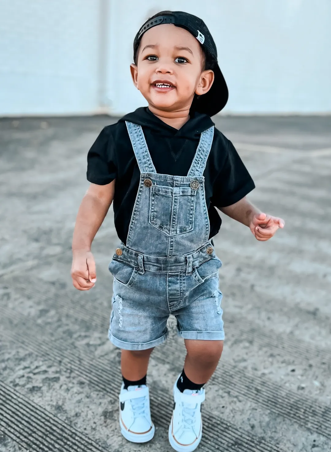 Denim Short Overalls- Grey Wash