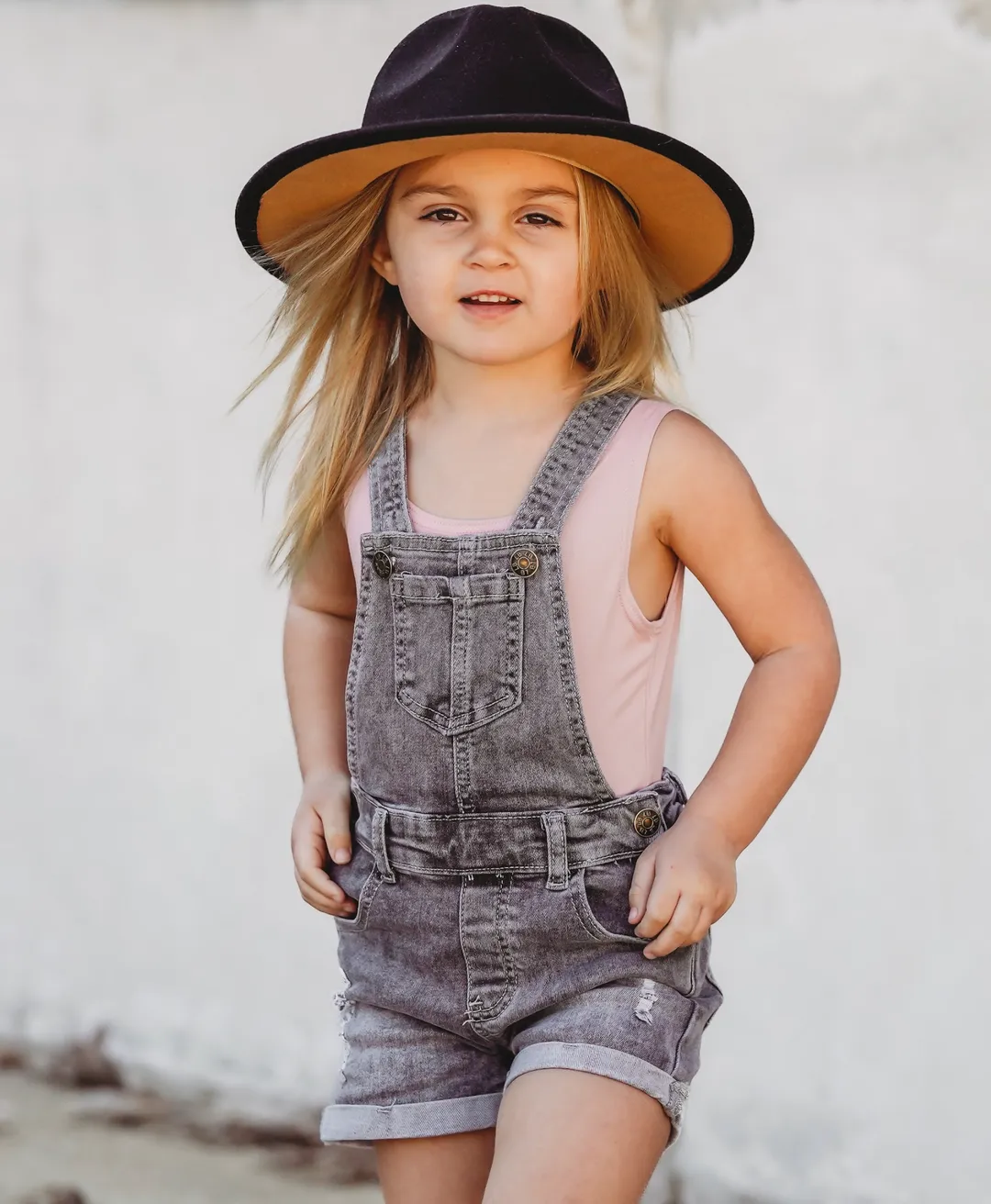 Denim Short Overalls- Grey Wash