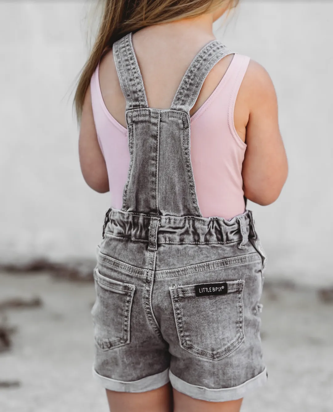 Denim Short Overalls- Grey Wash