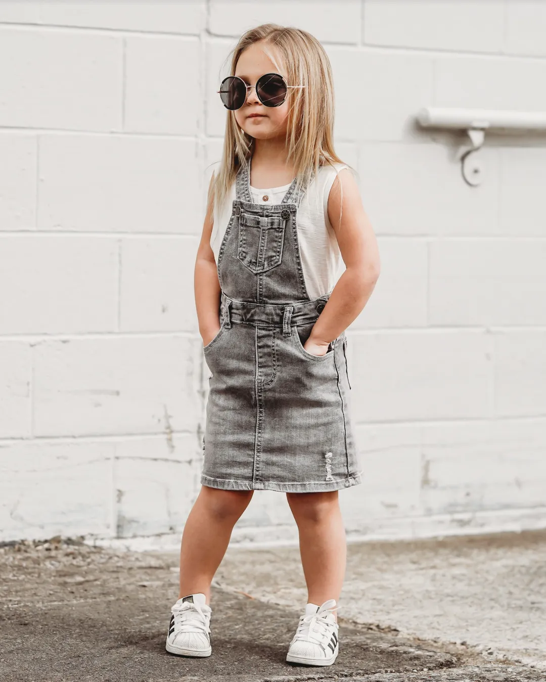 Denim Skirt Overalls- Grey Wash