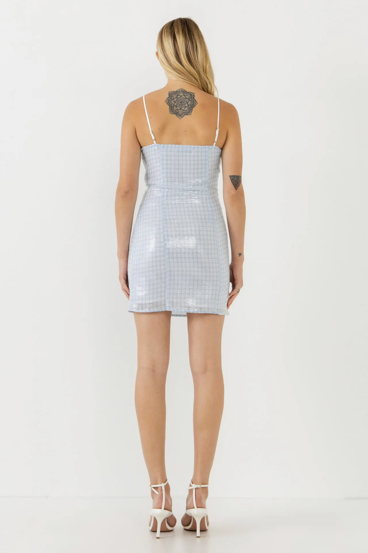 English Factory - Sequins Plaid Bodycon Mini Dress