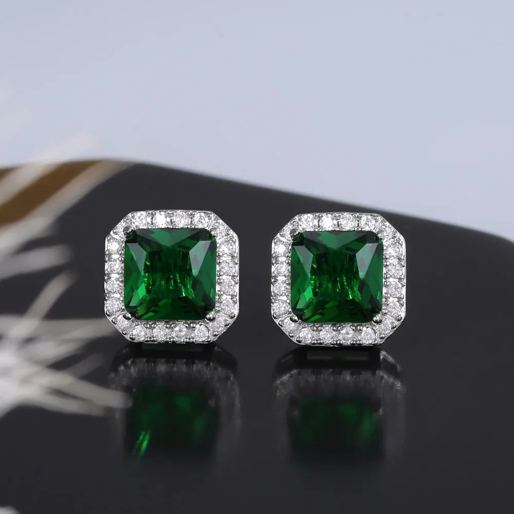 Fashion Jewelry Elegant Green Cubic Zirconia Stud Earrings for Women