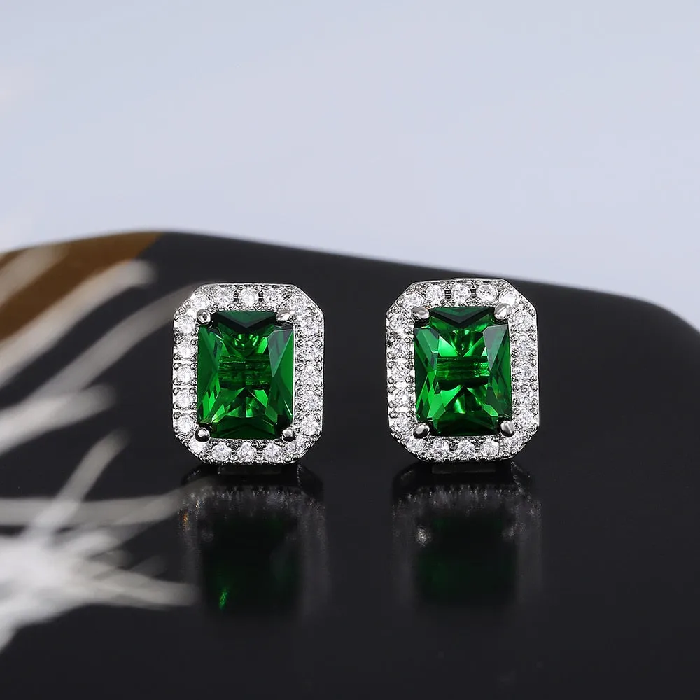 Fashion Jewelry Elegant Green Cubic Zirconia Stud Earrings for Women