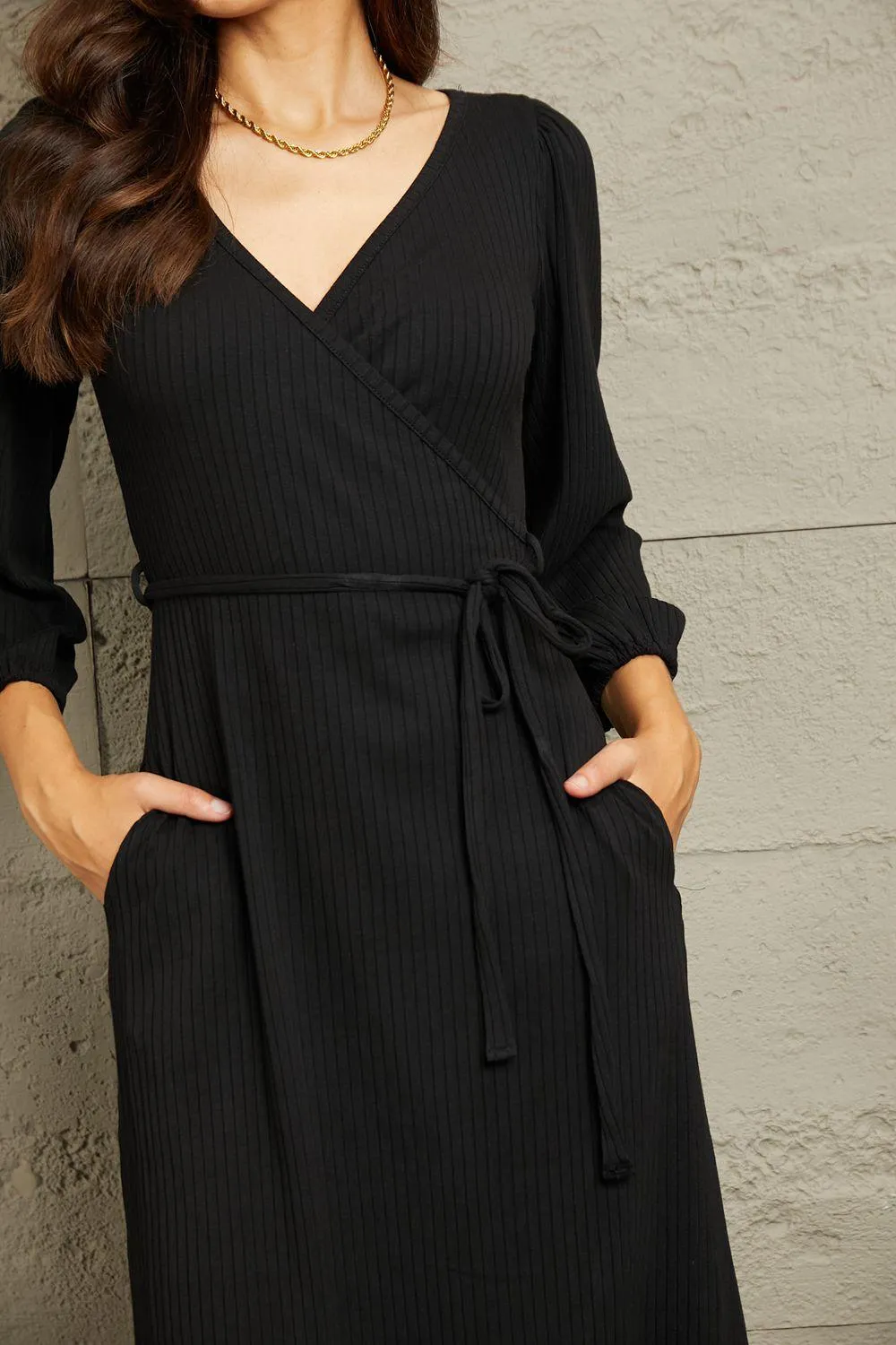 Full Size Surplice Flare Ruching Dress