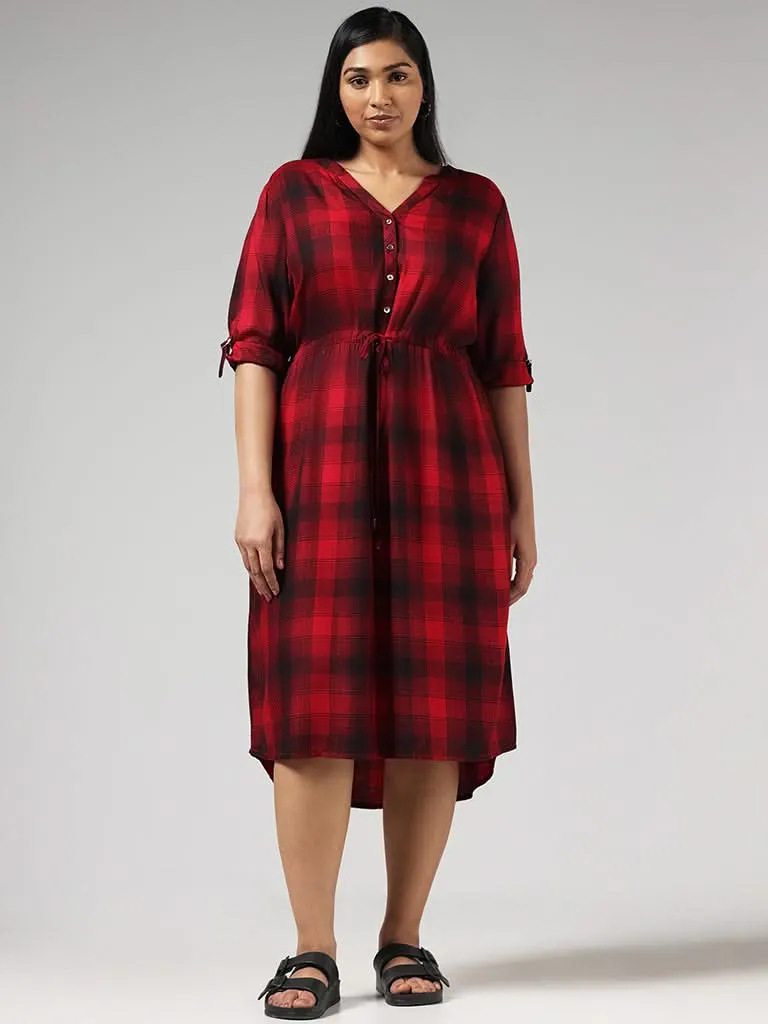 Gia Red Checked High-Low Dress