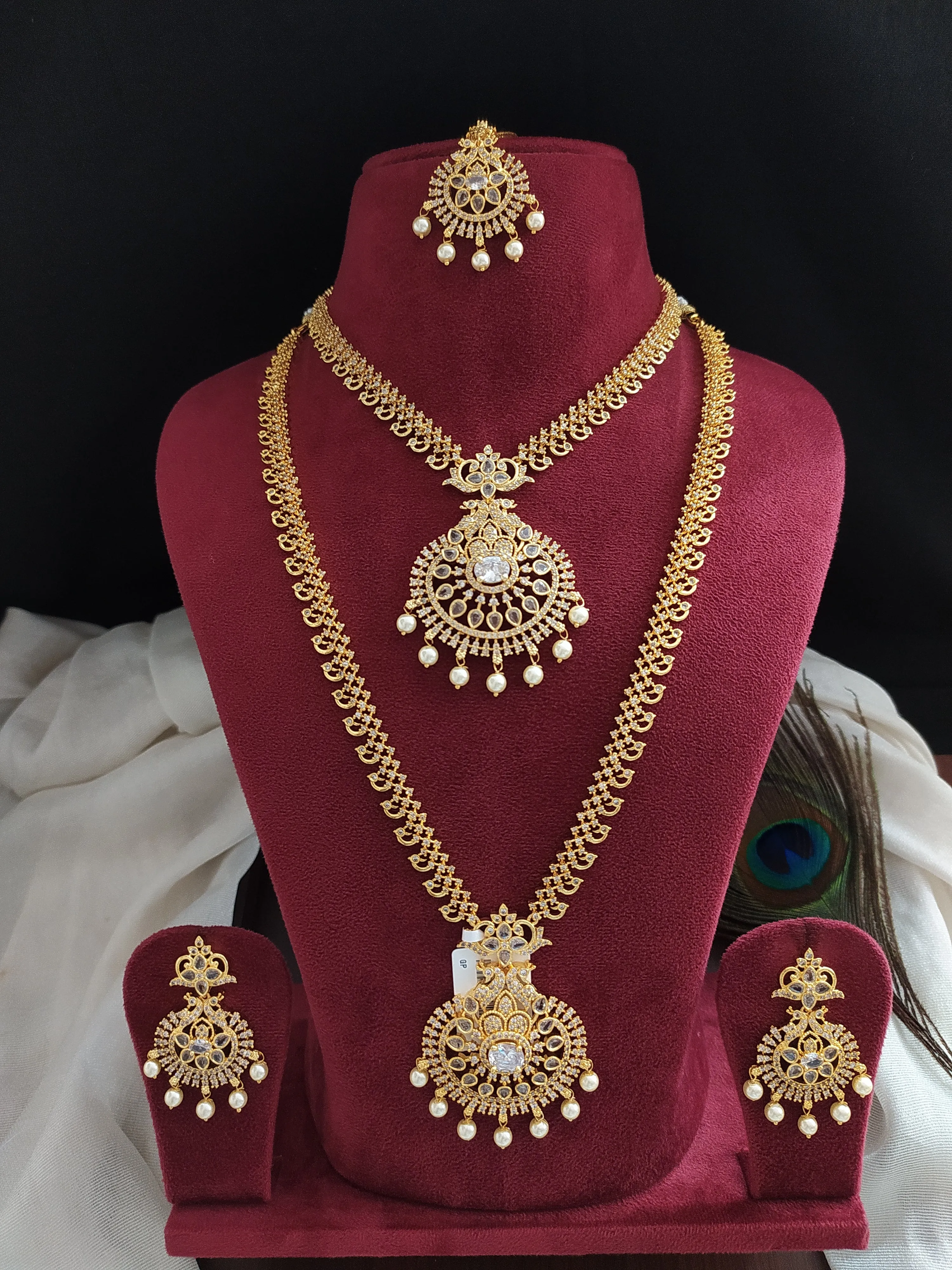 Gold-plated long & short necklace set combo