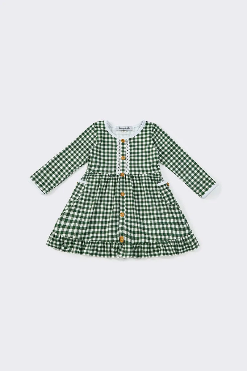 Green plaid ruffle dress