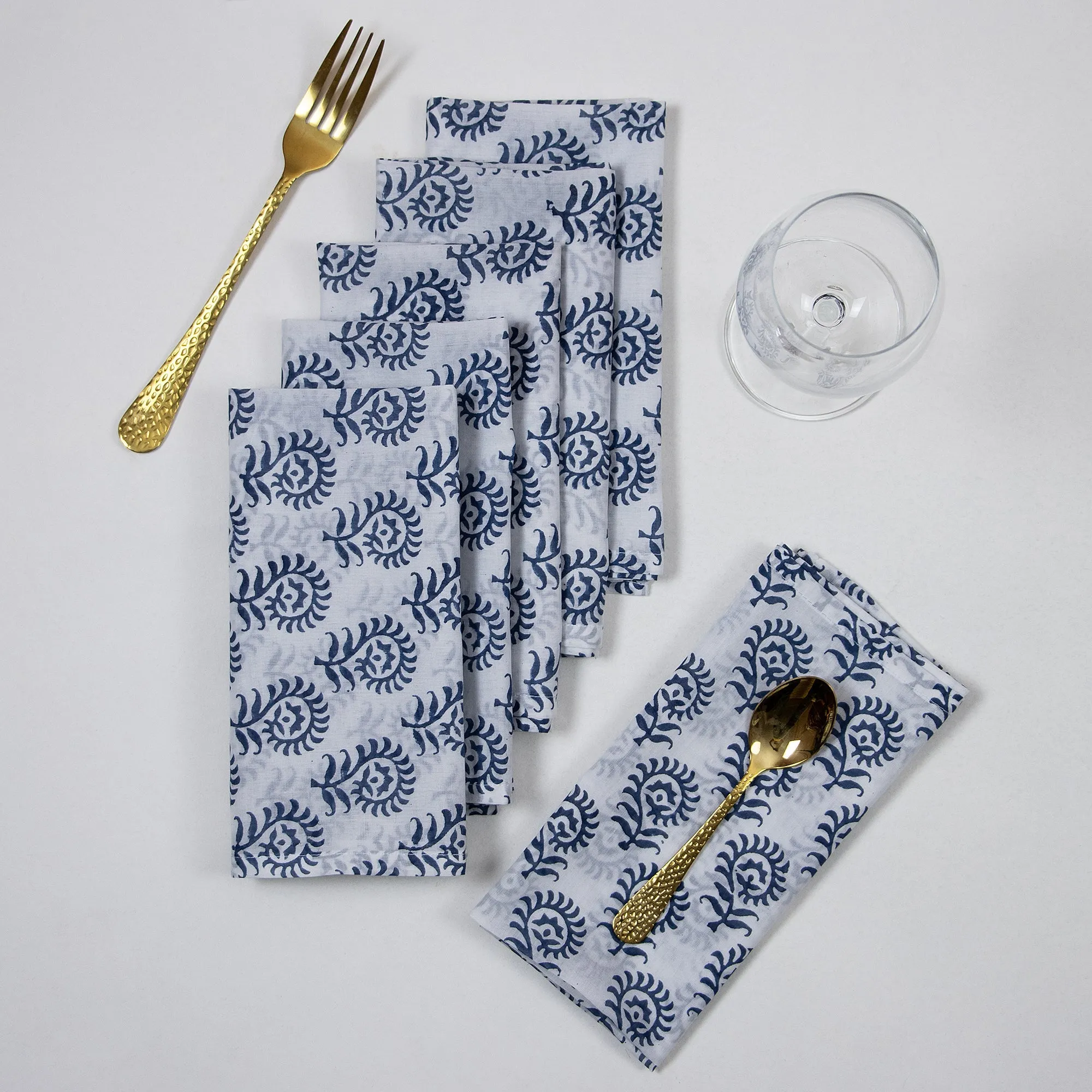 Hand Block Flower Cotton Printed Napkins