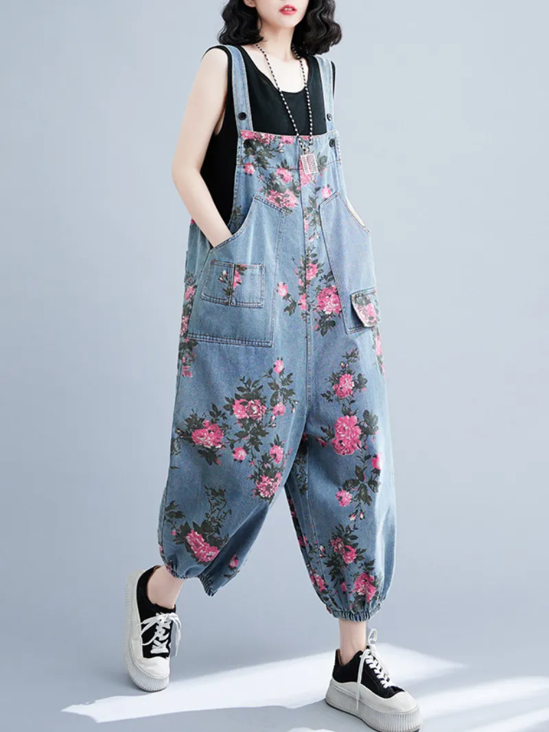 Hey Women's Denim High Waist Loose Baggy Dungarees