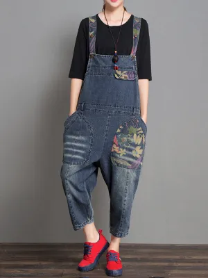 Joy Ethnic Denim Abrasion Overall Dungarees