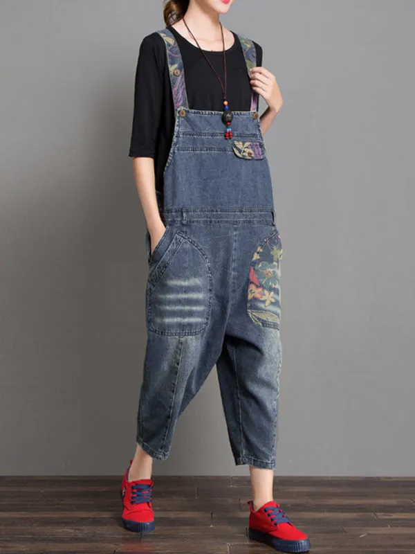 Joy Ethnic Denim Abrasion Overall Dungarees