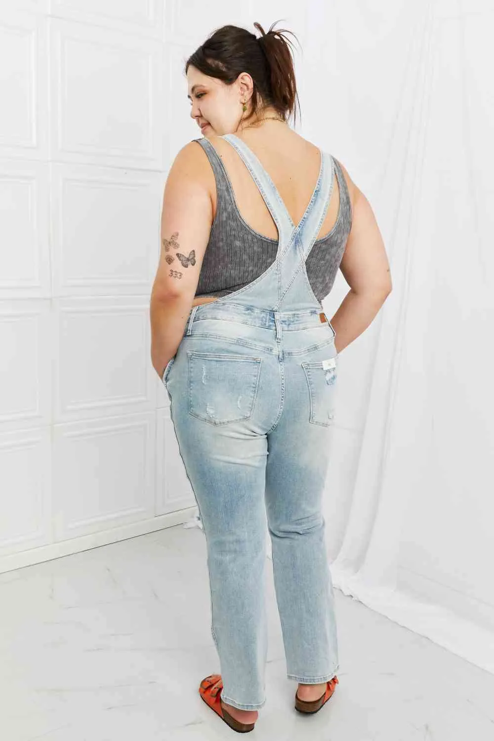 Judy Blue Melina Full Size Distressed Straight Leg Overalls