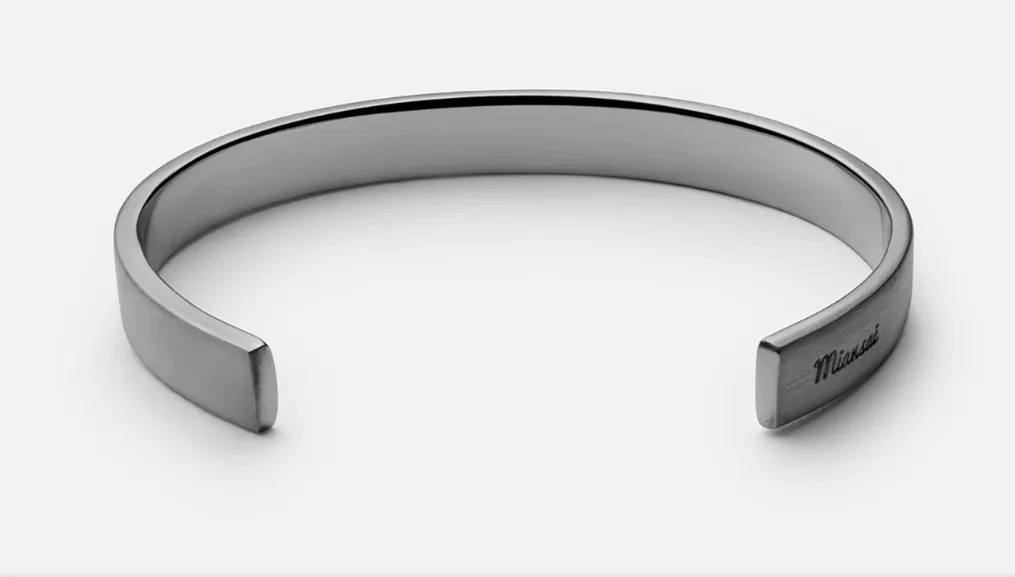 Matte Black Rhodium Sterling Silver Label Open Cuff Bracelet, M