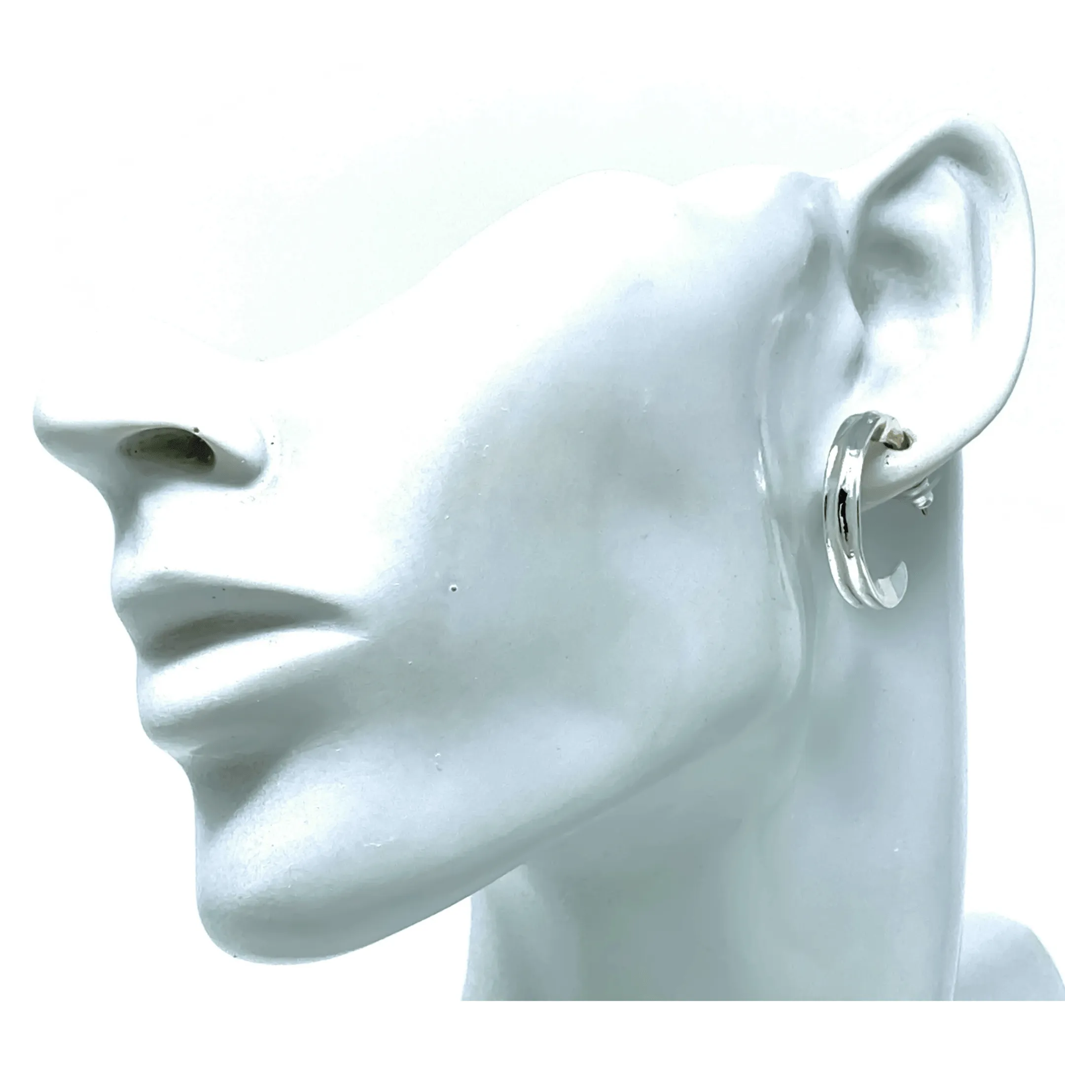 Medium Silver Stud Hoop Earrings