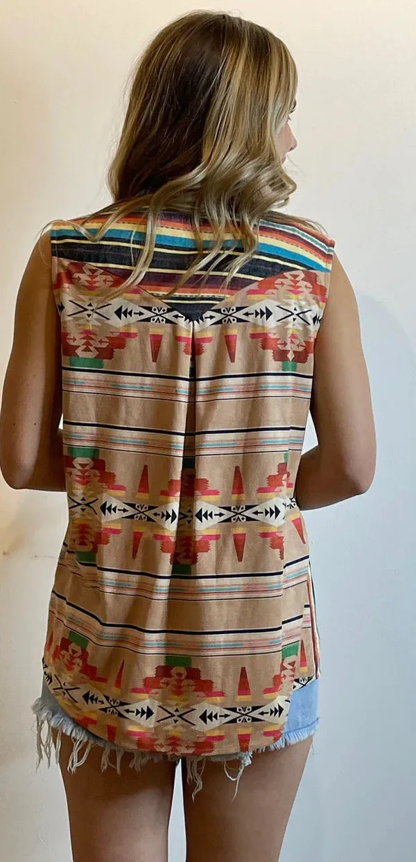 Miley Serape Southwest Sleeveless Button Up