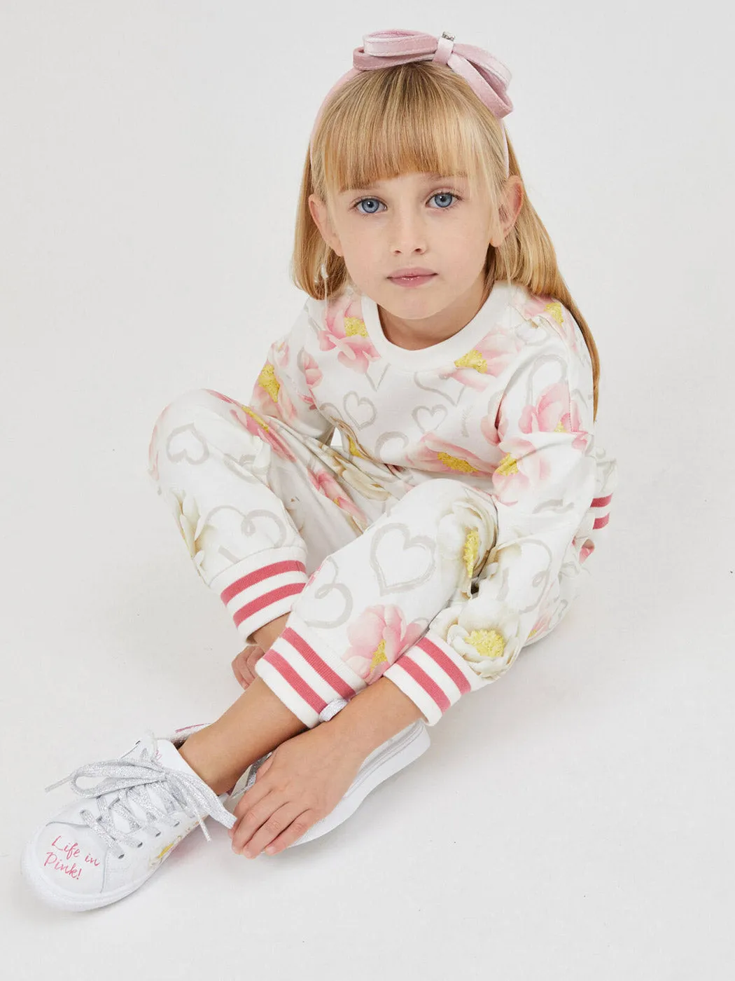 MONNALISA Ecru Anemone print sweatshirt for girls-19B601