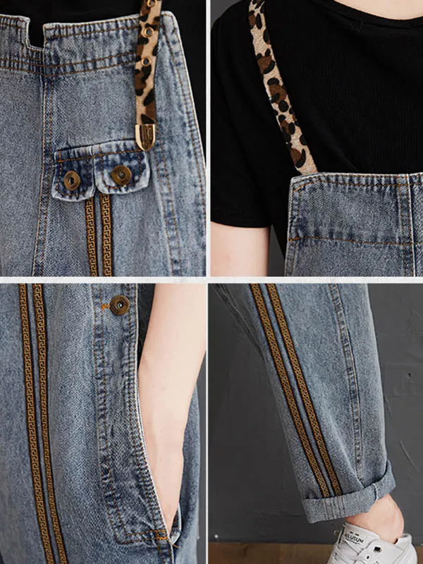 Original Leopard Elasticity Denim Overalls