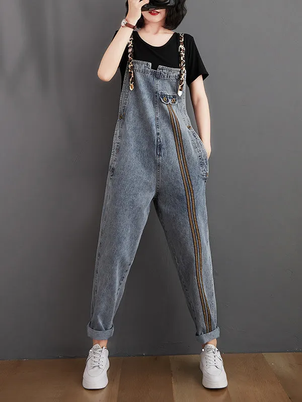 Original Leopard Elasticity Denim Overalls