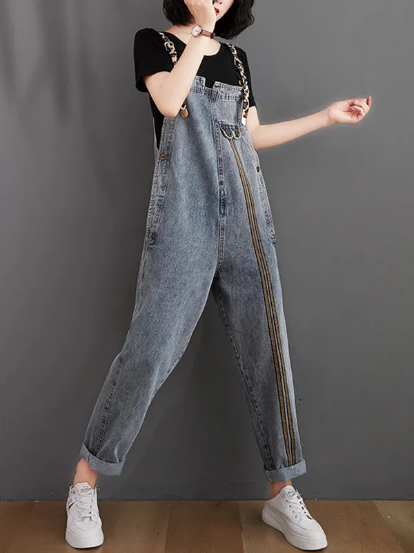 Original Leopard Elasticity Denim Overalls