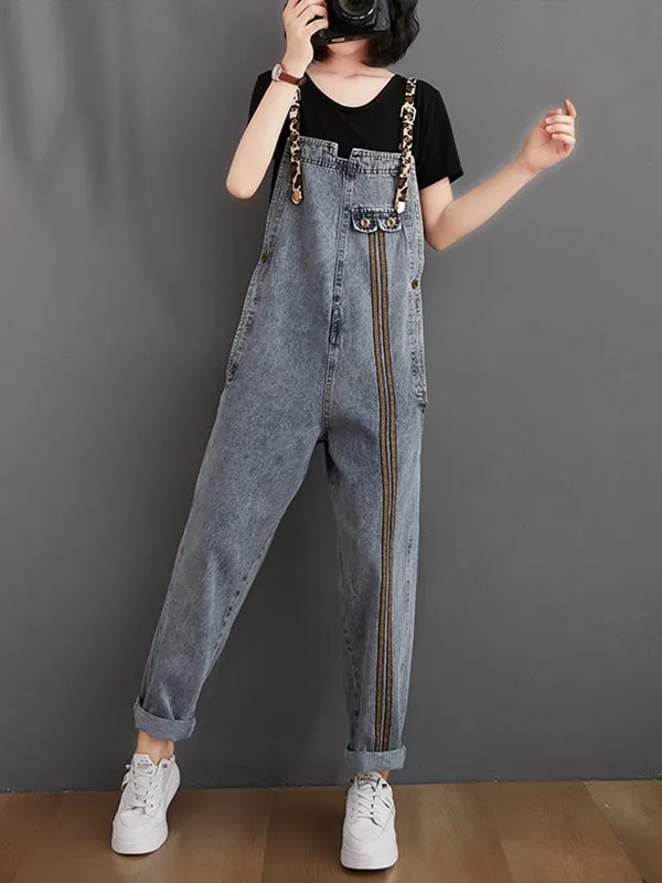 Original Leopard Elasticity Denim Overalls