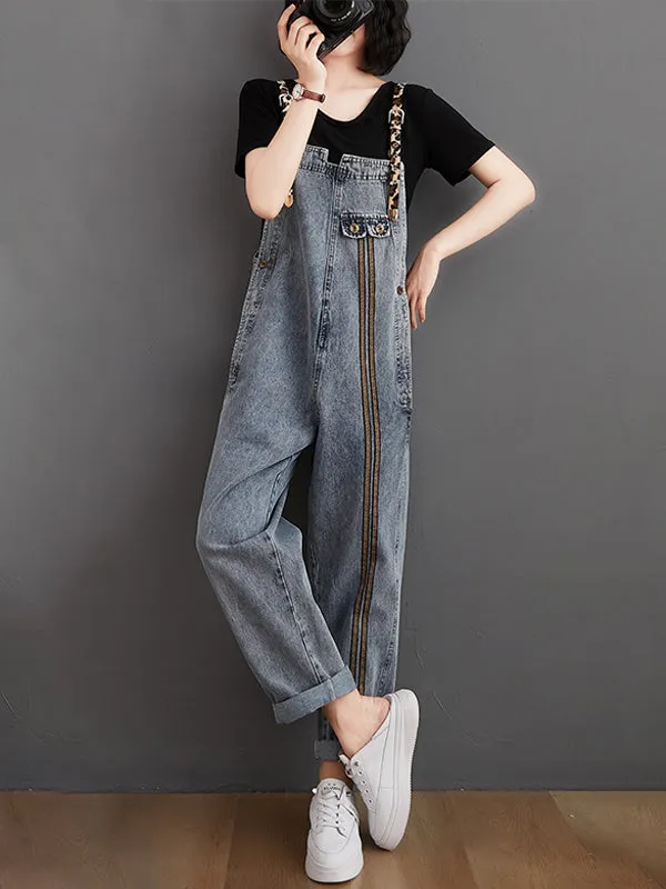 Original Leopard Elasticity Denim Overalls