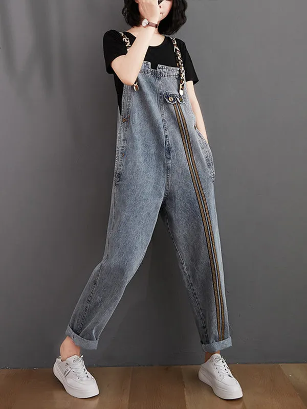 Original Leopard Elasticity Denim Overalls