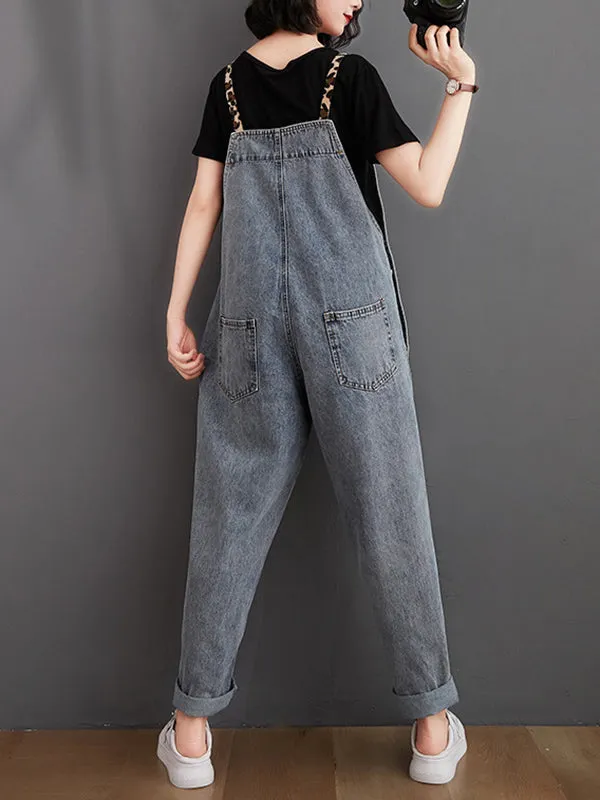 Original Leopard Elasticity Denim Overalls