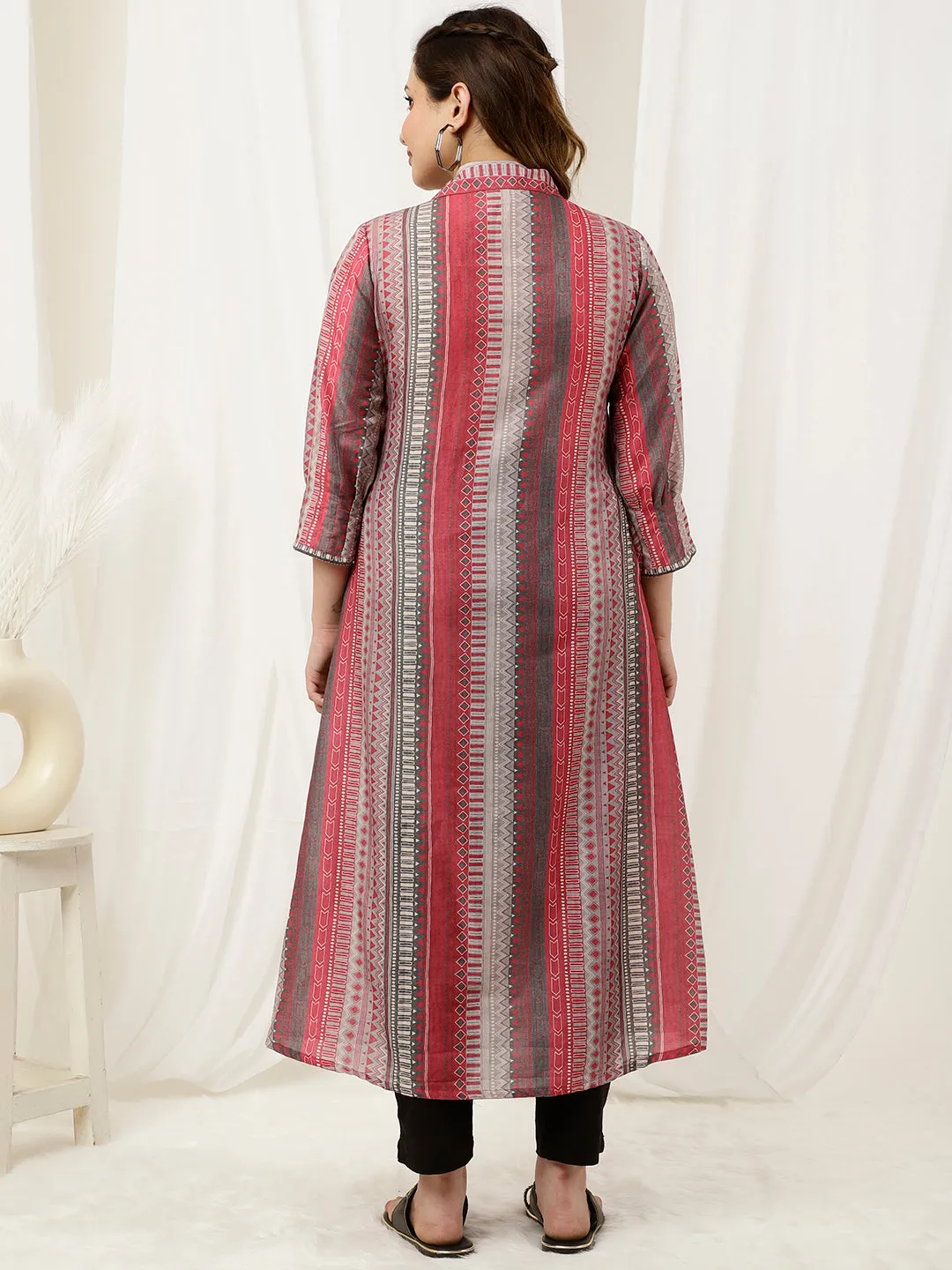 Pink Geometric Printed A-line Kurta