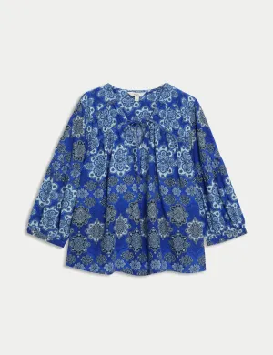 Pure Cotton Printed V-Neck Blouse