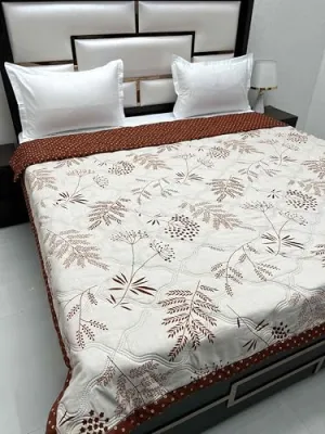 Pure Decor Doze Collection Microfiber Comforter Double Bed King Size (88"X93") with Laser Stitching PD 4317 - Floral, Brown